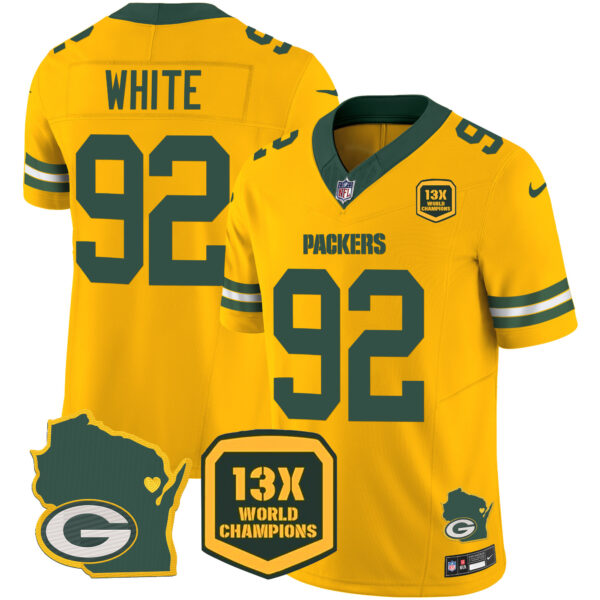 Men's Packers 13 Time World Champions & Home Patch Vapor Jersey V2 – All Stitched - Image 36