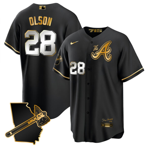Men's Atlanta Braves The A Gold Cool Base Jersey - Georgia Patch - All Stitched - Image 5