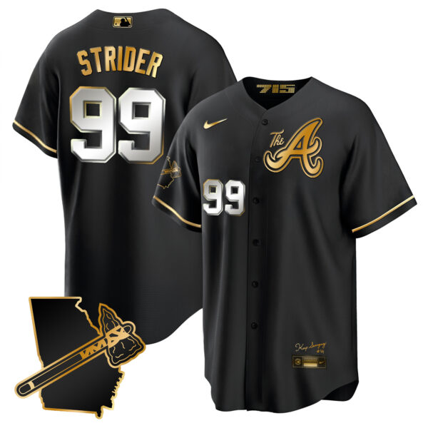 Men's Atlanta Braves The A Gold Cool Base Jersey - Georgia Patch - All Stitched - Image 9