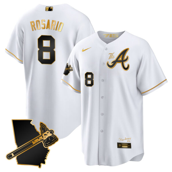 Men's Atlanta Braves The A Gold Cool Base Jersey - Georgia Patch - All Stitched - Image 17