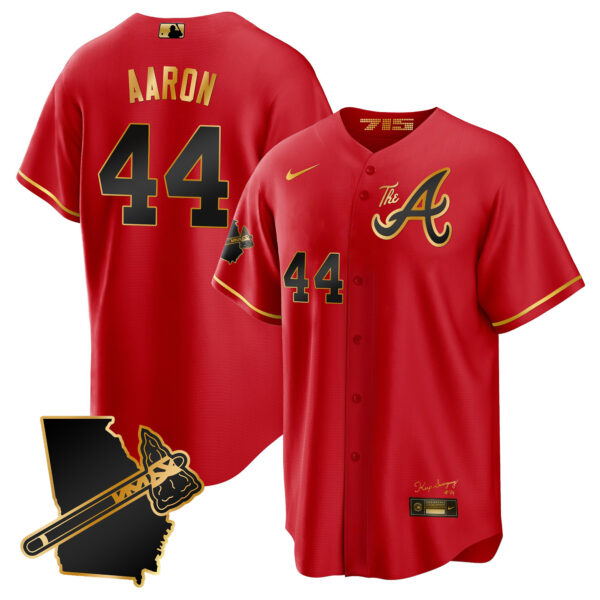 Men's Atlanta Braves The A Gold Cool Base Jersey - Georgia Patch - All Stitched - Image 28
