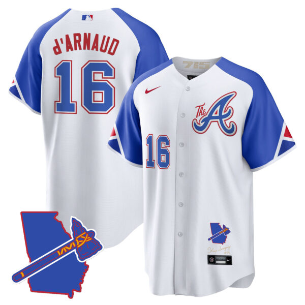 Men's Atlanta Braves The A Gold Cool Base Jersey - Georgia Patch - All Stitched - Image 32