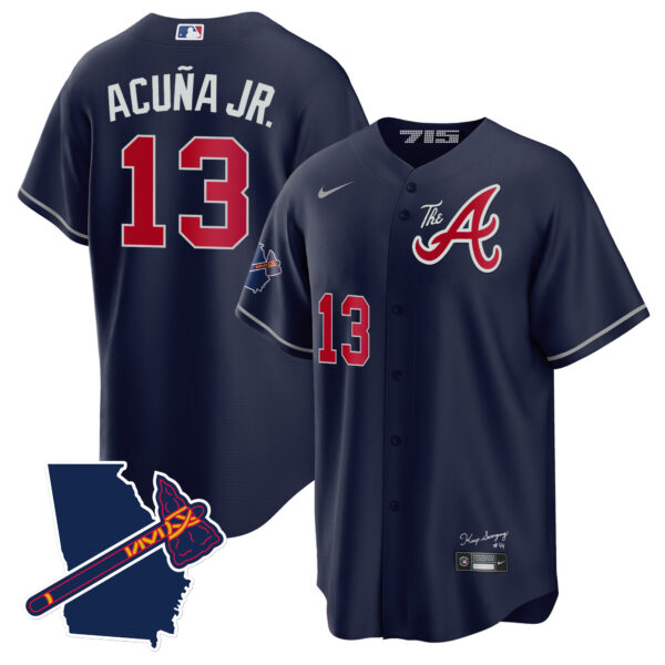 Men's Atlanta Braves The A Gold Cool Base Jersey - Georgia Patch - All Stitched - Image 41