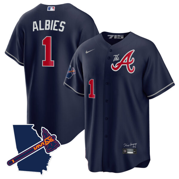 Men's Atlanta Braves The A Gold Cool Base Jersey - Georgia Patch - All Stitched - Image 46