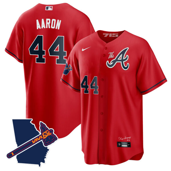 Men's Atlanta Braves The A Gold Cool Base Jersey - Georgia Patch - All Stitched - Image 58
