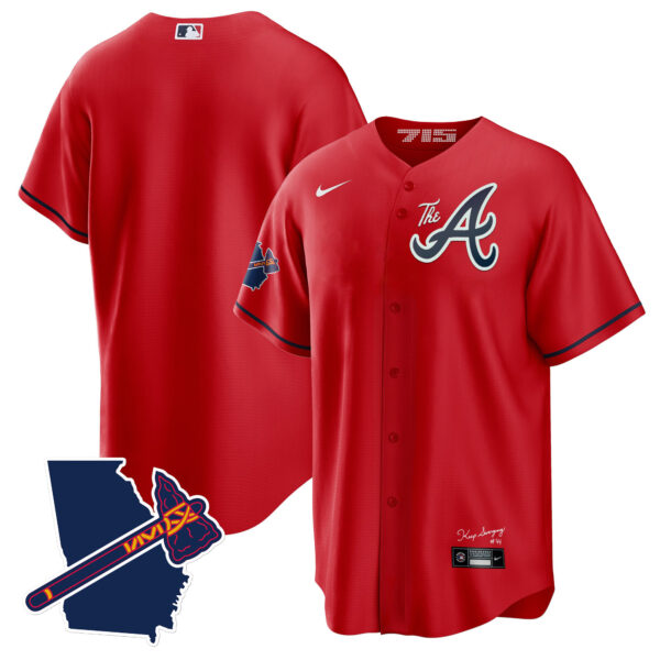 Men's Atlanta Braves The A Gold Cool Base Jersey - Georgia Patch - All Stitched - Image 60
