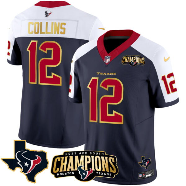 Men's Houston Texans 2023 AFC South Champions Patch Gold Trim Vapor Jersey - All Stitched - Image 4