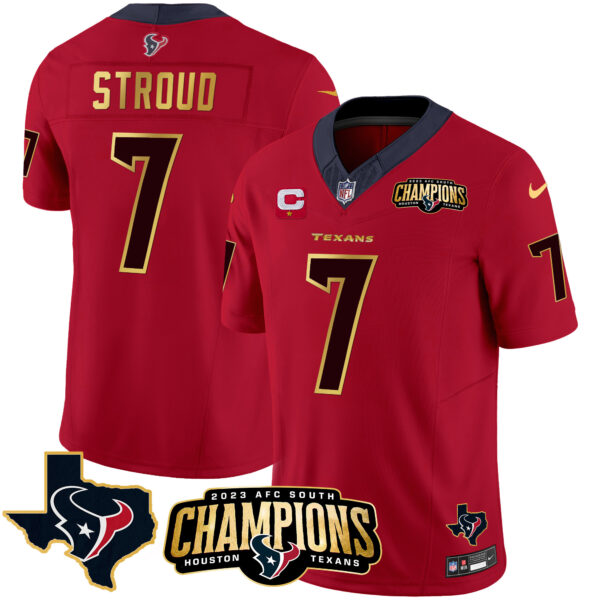 Men's Houston Texans 2023 AFC South Champions Patch Gold Trim Vapor Jersey - All Stitched - Image 7
