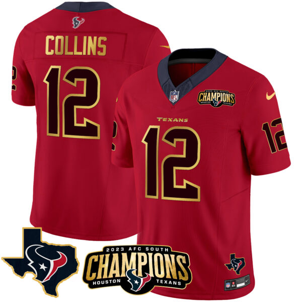 Men's Houston Texans 2023 AFC South Champions Patch Gold Trim Vapor Jersey - All Stitched - Image 10