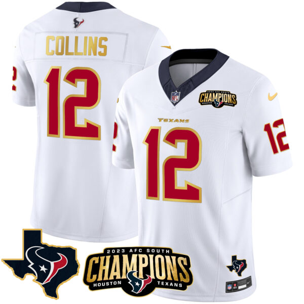 Men's Houston Texans 2023 AFC South Champions Patch Gold Trim Vapor Jersey - All Stitched - Image 16