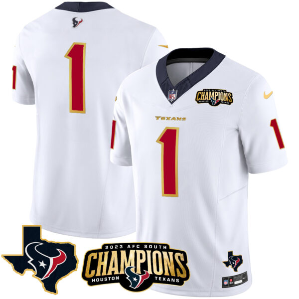 Men's Houston Texans 2023 AFC South Champions Patch Gold Trim Vapor Jersey - All Stitched - Image 18