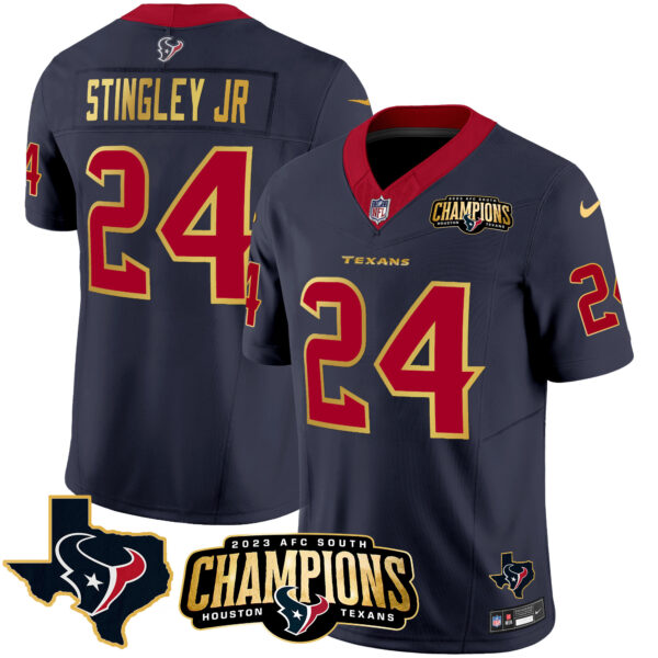 Men's Houston Texans 2023 AFC South Champions Patch Gold Trim Vapor Jersey - All Stitched - Image 20