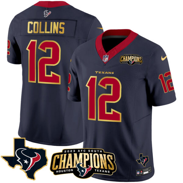 Men's Houston Texans 2023 AFC South Champions Patch Gold Trim Vapor Jersey - All Stitched - Image 22