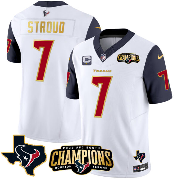 Men's Houston Texans 2023 AFC South Champions Patch Gold Trim Vapor Jersey - All Stitched - Image 25