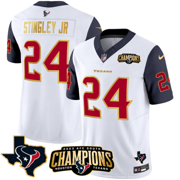 Men's Houston Texans 2023 AFC South Champions Patch Gold Trim Vapor Jersey - All Stitched - Image 26
