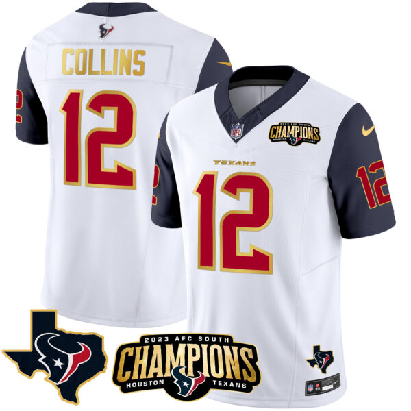 Men's Houston Texans 2023 AFC South Champions Patch Gold Trim Vapor Jersey - All Stitched - Image 28