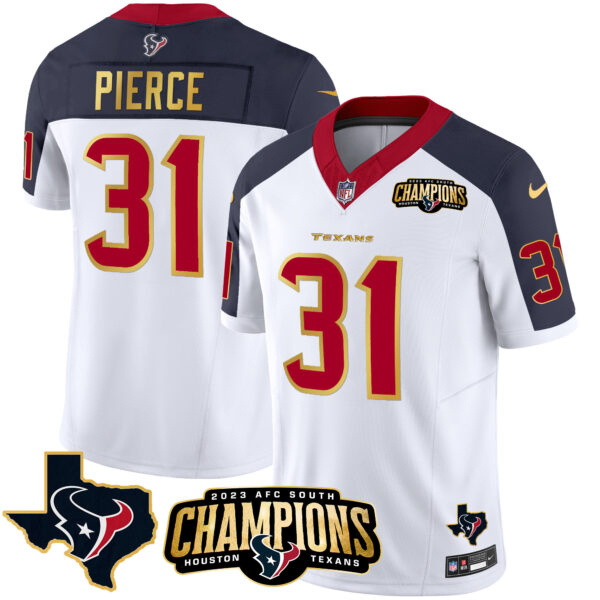 Men's Houston Texans 2023 AFC South Champions Patch Gold Trim Vapor Jersey - All Stitched - Image 33