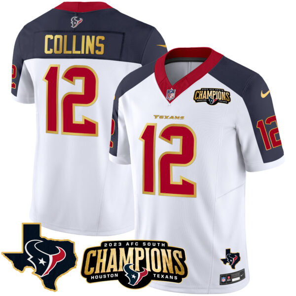 Men's Houston Texans 2023 AFC South Champions Patch Gold Trim Vapor Jersey - All Stitched - Image 34