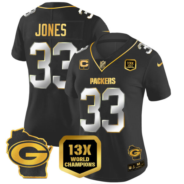 Women's Packers 13 Time World Champions & Home Patch Gold Vapor Jersey V2 – All Stitched - Image 9