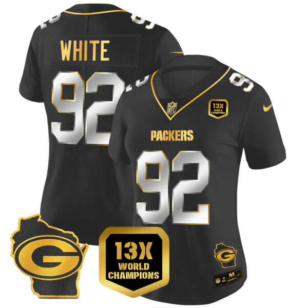 Women's Packers 13 Time World Champions & Home Patch Gold Vapor Jersey V2 – All Stitched - Image 12