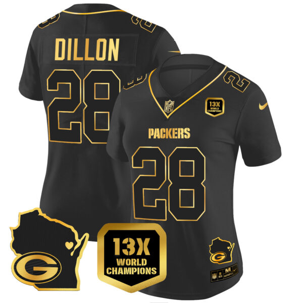 Women's Packers 13 Time World Champions & Home Patch Gold Vapor Jersey V2 – All Stitched - Image 14
