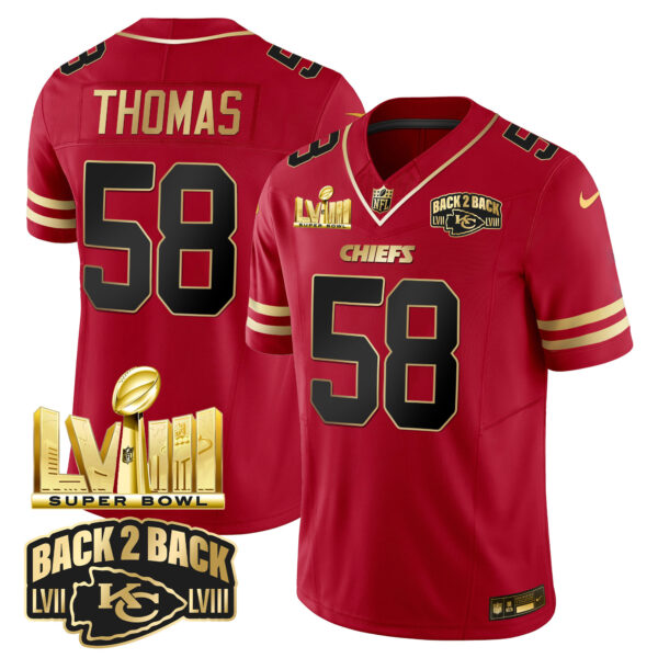 Men's Chiefs Super Bowl LVIII & Back 2 Back Gold Patch Vapor Jersey - All Stitched - Image 19