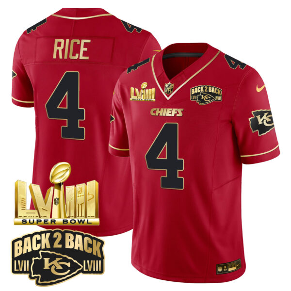 Men's Chiefs Super Bowl LVIII & Back 2 Back Gold Patch Vapor Jersey - All Stitched - Image 31
