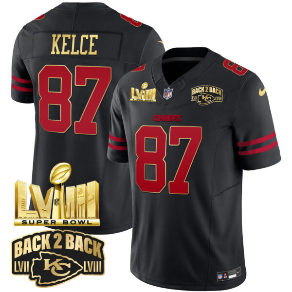 Men's Chiefs Super Bowl LVIII & Back 2 Back Gold Patch Vapor Jersey - All Stitched - Image 34
