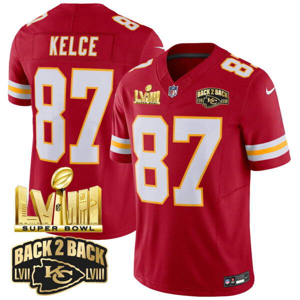 Men's Chiefs Super Bowl LVIII & Back 2 Back Gold Patch Vapor Jersey - All Stitched - Image 42