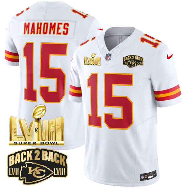 Men's Chiefs Super Bowl LVIII & Back 2 Back Gold Patch Vapor Jersey - All Stitched - Image 49