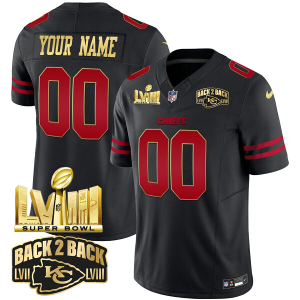 Chiefs Super Bowl LVIII & Back 2 Back Gold Patch Vapor Custom Jersey - All Stitched - Image 5
