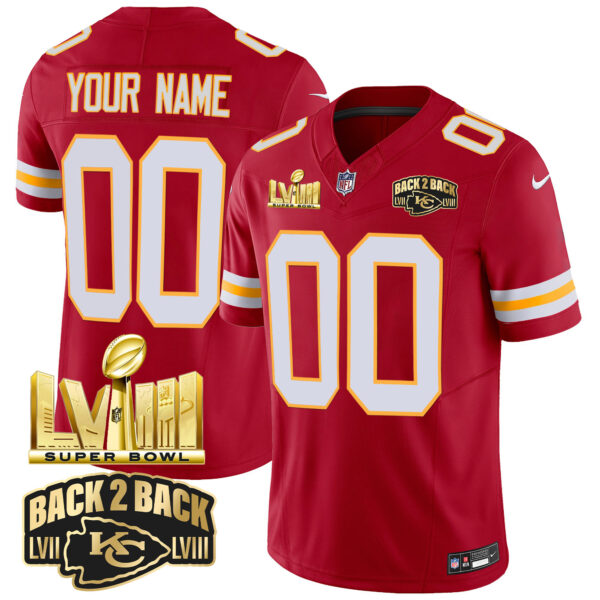 Chiefs Super Bowl LVIII & Back 2 Back Gold Patch Vapor Custom Jersey - All Stitched - Image 6