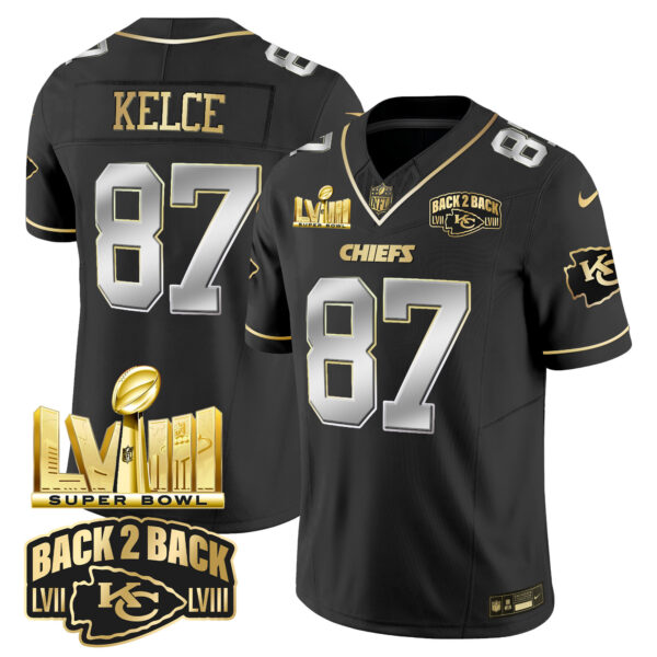 Youth's Chiefs Super Bowl LVIII & Back 2 Back Gold Patch Vapor Jersey V2 - All Stitched - Image 2