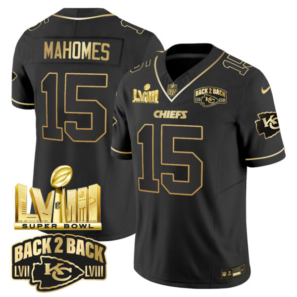 Youth's Chiefs Super Bowl LVIII & Back 2 Back Gold Patch Vapor Jersey V2 - All Stitched - Image 8