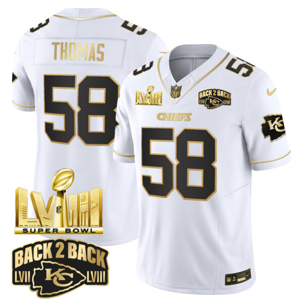 Youth's Chiefs Super Bowl LVIII & Back 2 Back Gold Patch Vapor Jersey V2 - All Stitched - Image 17