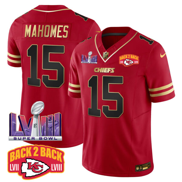Men's Chiefs Super Bowl LVIII & Back 2 Back Patch Vapor Jersey - All Stitched - Image 15