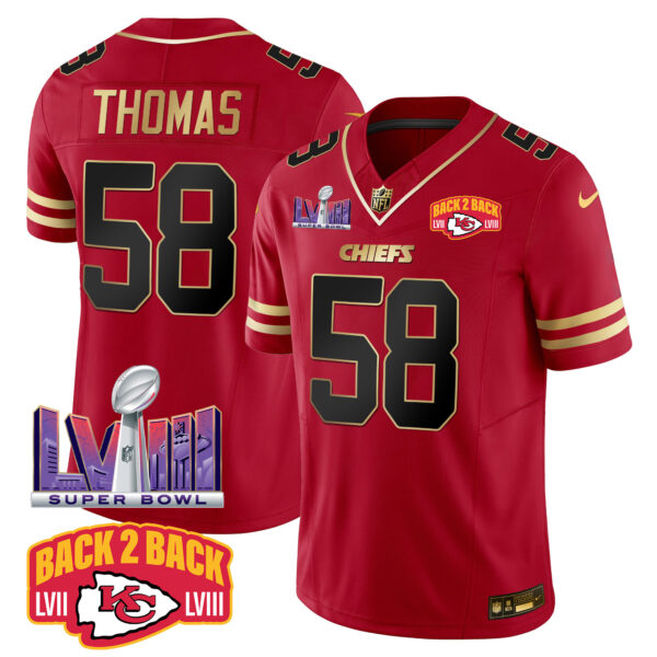 Men's Chiefs Super Bowl LVIII & Back 2 Back Patch Vapor Jersey - All Stitched - Image 17