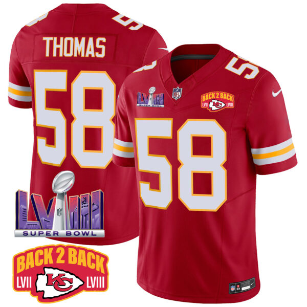 Men's Chiefs Super Bowl LVIII & Back 2 Back Patch Vapor Jersey - All Stitched - Image 38