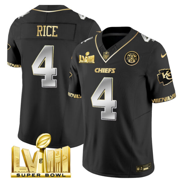 Men's Chiefs Super Bowl LVIII Pattern Gold Vapor Jersey - All Stitched - Image 7