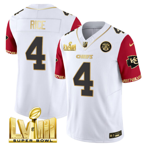 Men's Chiefs Super Bowl LVIII Pattern Gold Vapor Jersey - All Stitched - Image 42