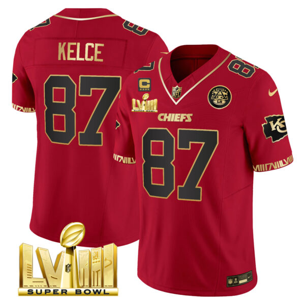 Men's Chiefs Super Bowl LVIII Pattern Gold Vapor Jersey - All Stitched - Image 44