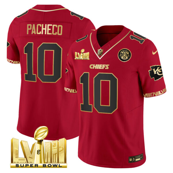 Men's Chiefs Super Bowl LVIII Pattern Gold Vapor Jersey - All Stitched - Image 46