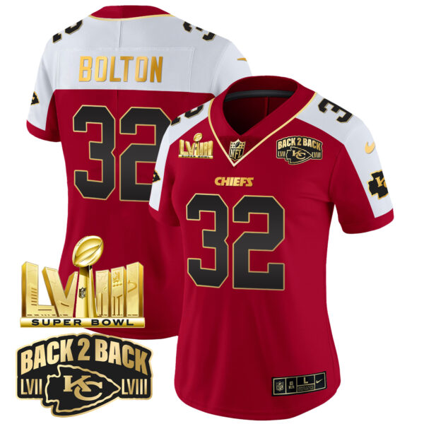 Women's Chiefs Super Bowl LVIII & Back 2 Back Gold Patch Vapor Jersey - All Stitched - Image 14