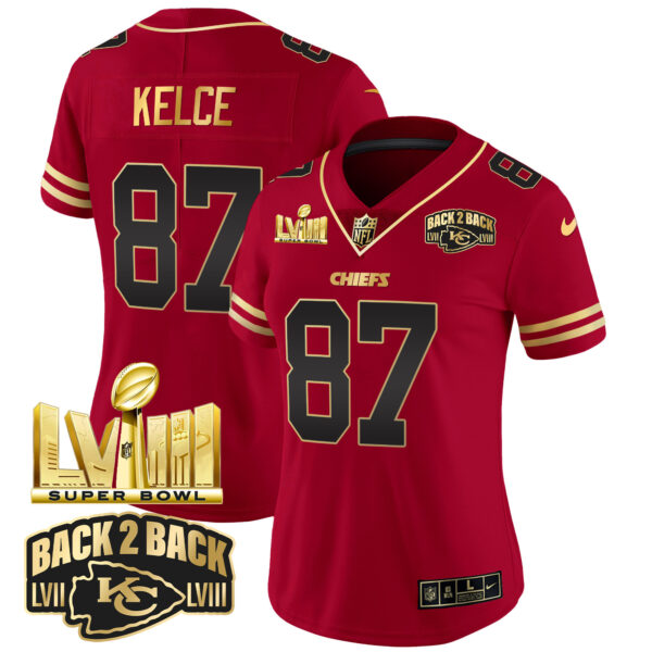 Women's Chiefs Super Bowl LVIII & Back 2 Back Gold Patch Vapor Jersey - All Stitched - Image 18