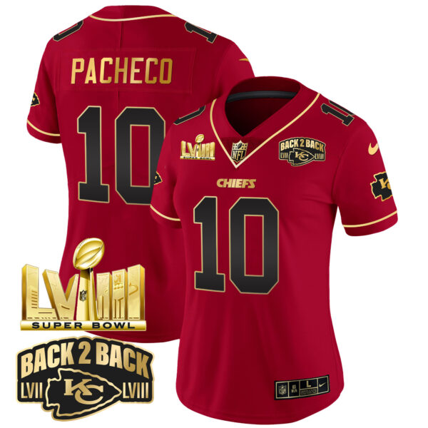 Women's Chiefs Super Bowl LVIII & Back 2 Back Gold Patch Vapor Jersey - All Stitched - Image 28