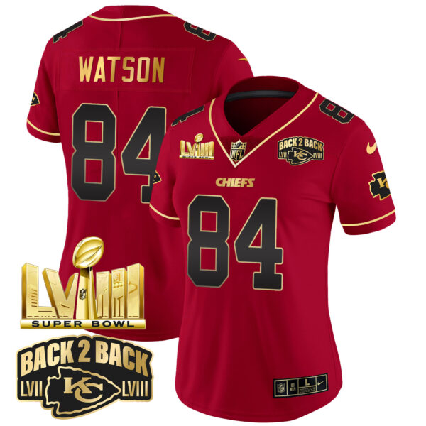 Women's Chiefs Super Bowl LVIII & Back 2 Back Gold Patch Vapor Jersey - All Stitched - Image 29