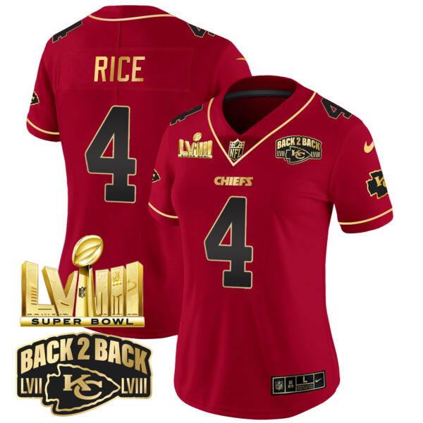Women's Chiefs Super Bowl LVIII & Back 2 Back Gold Patch Vapor Jersey - All Stitched - Image 31