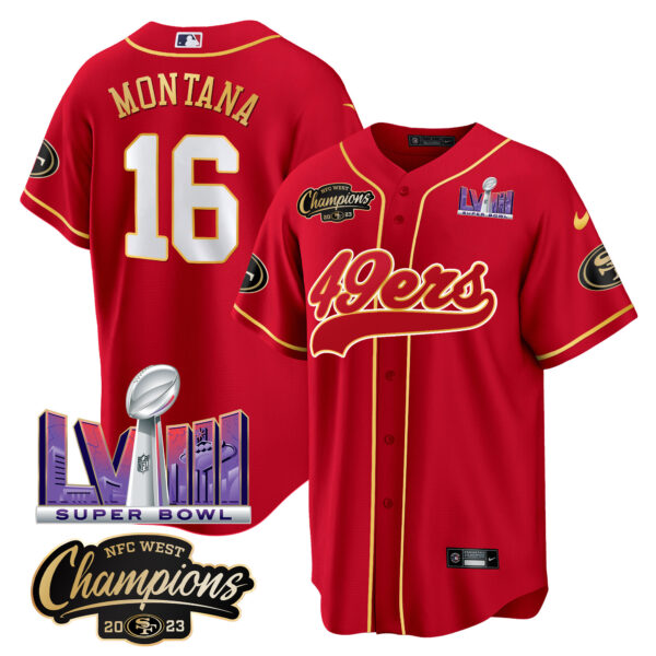 Men's 49ers NFC West Champions & Super Bowl LVIII Patch Baseball Jersey - All Stitched - Image 18