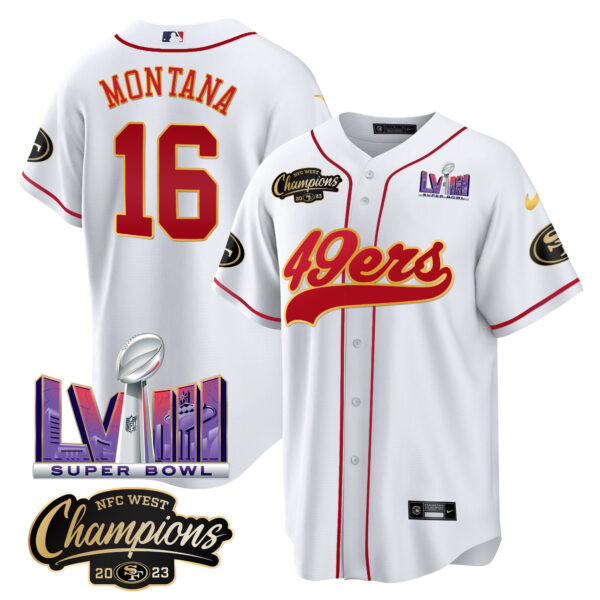 Men's 49ers NFC West Champions & Super Bowl LVIII Patch Baseball Jersey - All Stitched - Image 28
