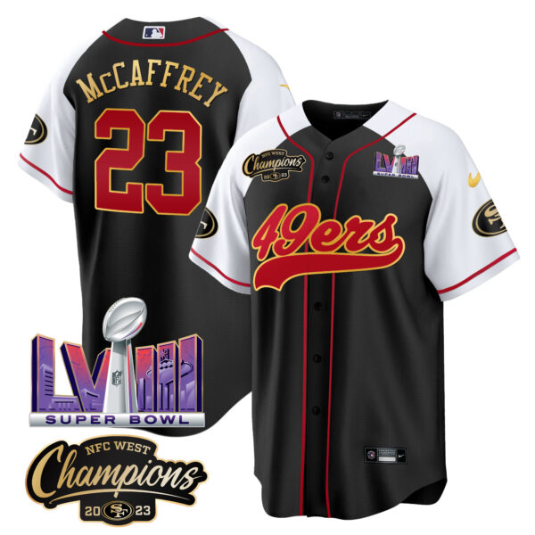 Men's 49ers NFC West Champions & Super Bowl LVIII Patch Baseball Jersey - All Stitched - Image 31